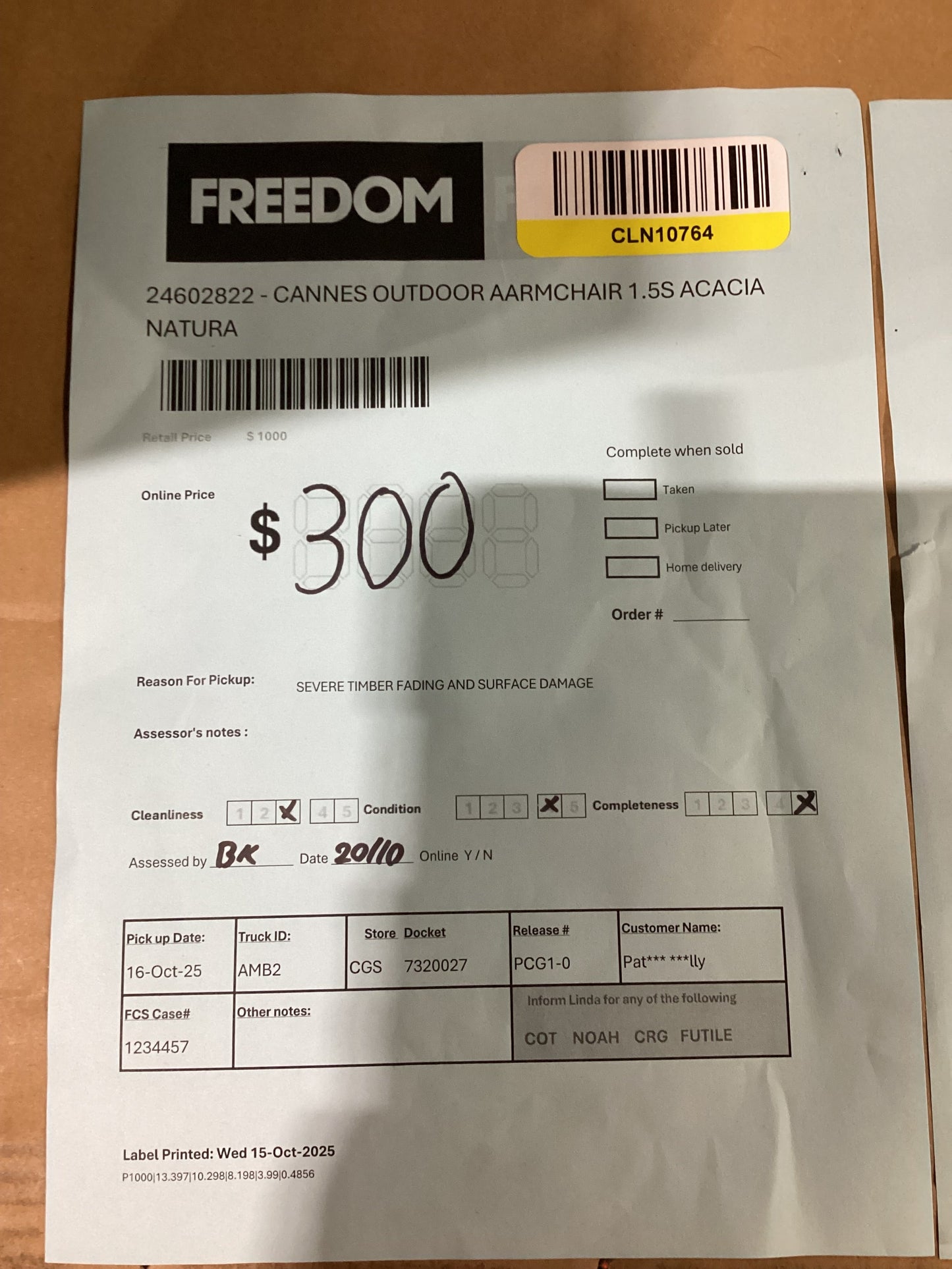 NSW CLN10764 Cannes Outdoor Armchair 1.5S Acacia Natural