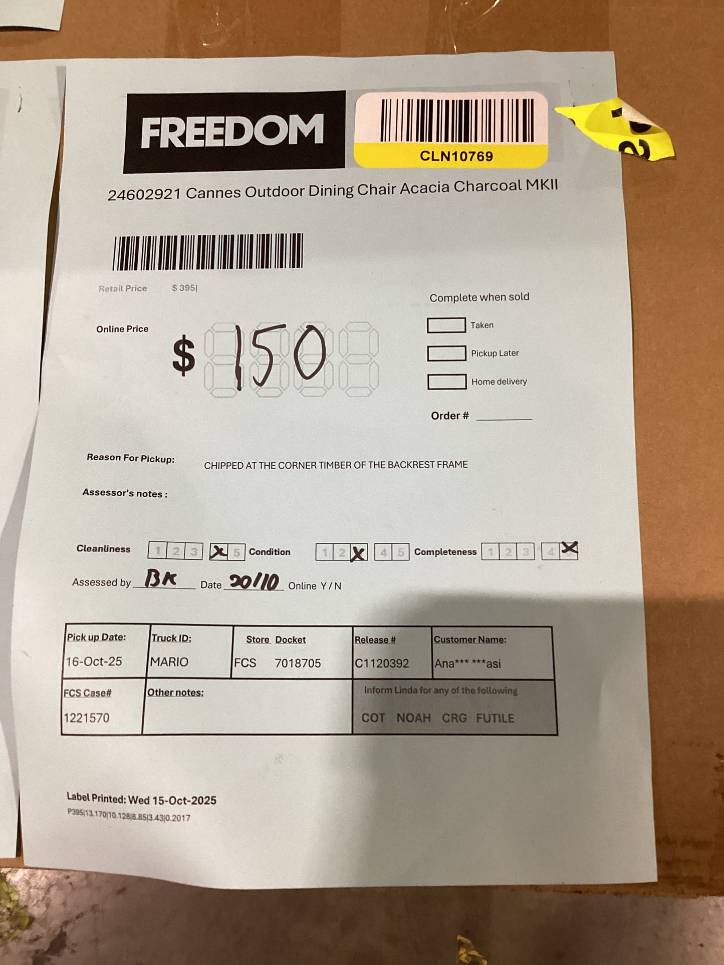 NSW CLN10769 Cannes Outdoor Dining Chair Acacia Charcoal MKII