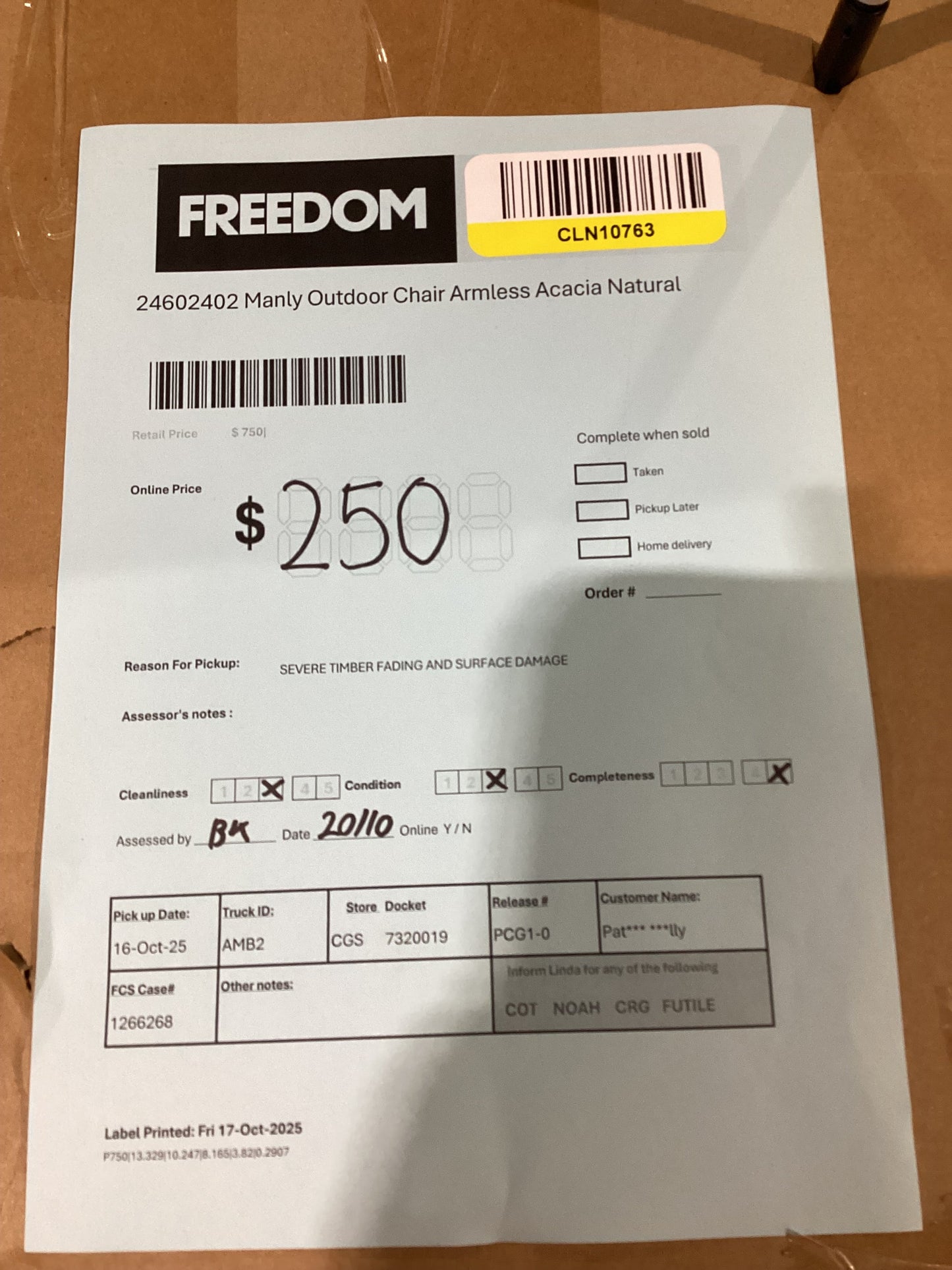 NSW CLN10763 Manly Outdoor Chair Armless Acacia Natural